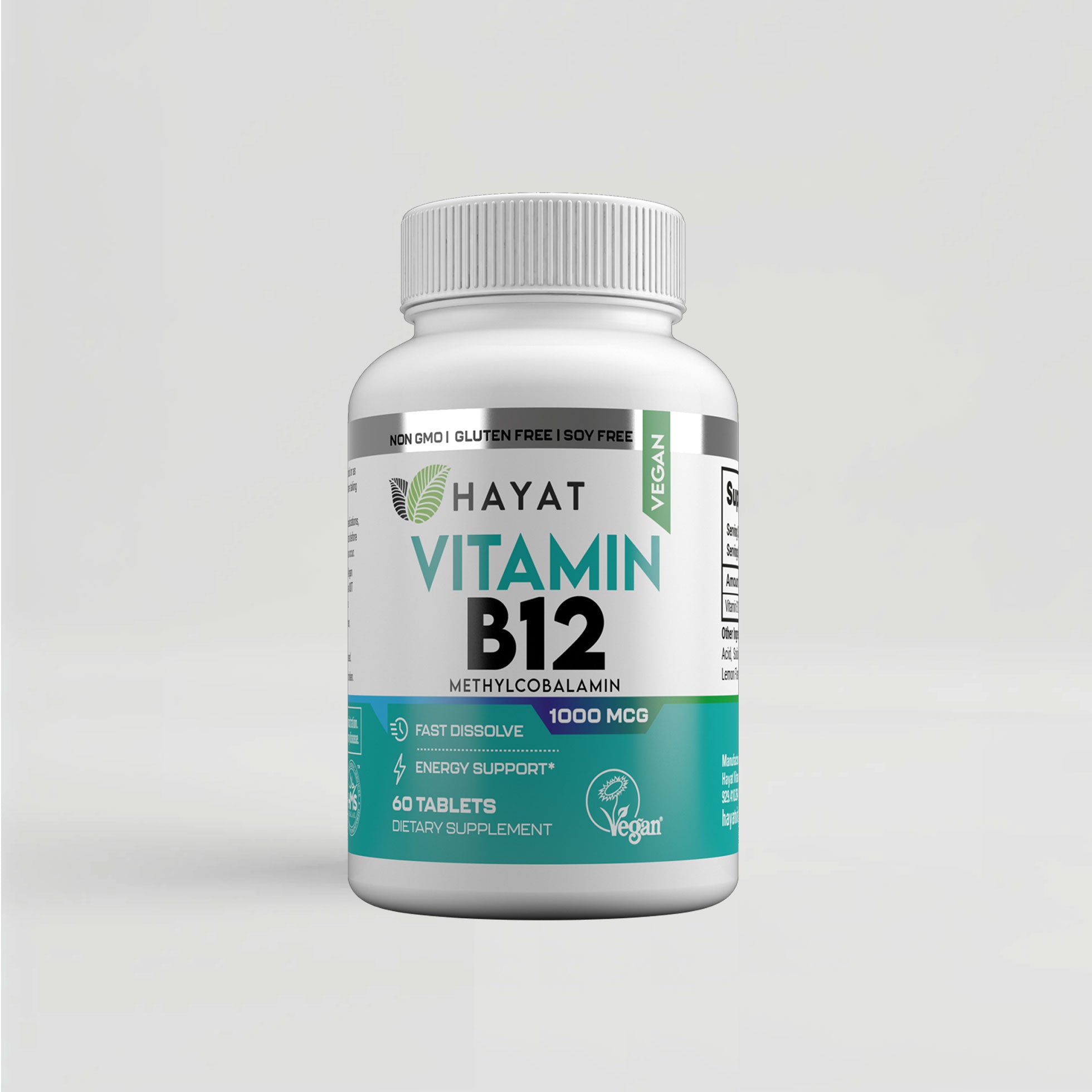 Hayat Vitamins Vegan Natural Vitamin B12 1000 MCG, Fast Dissolve