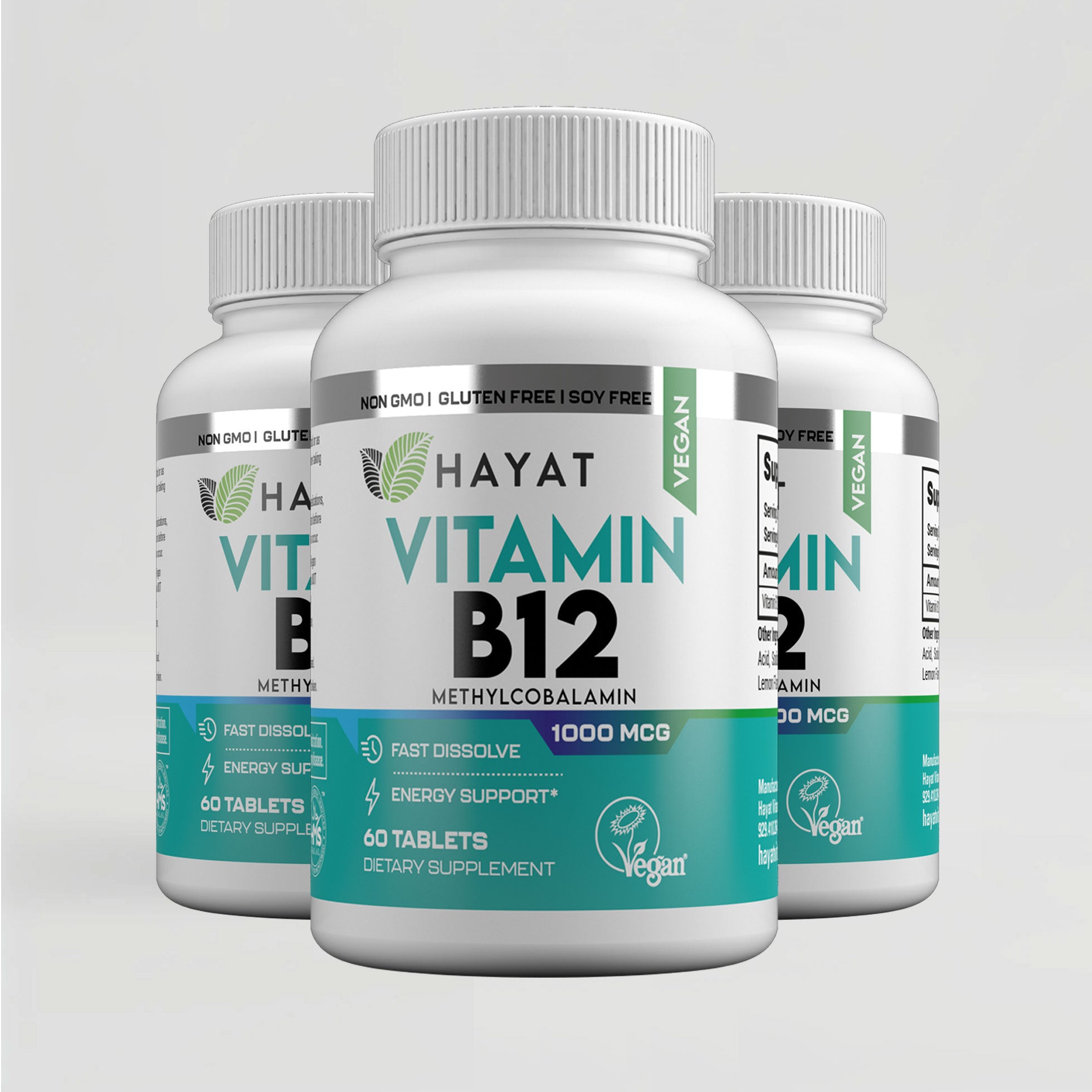 Hayat Vitamins Halal-Certified Vegan Vitamin B12 1000 MCG, Fast Dissolve (Pack of 3)