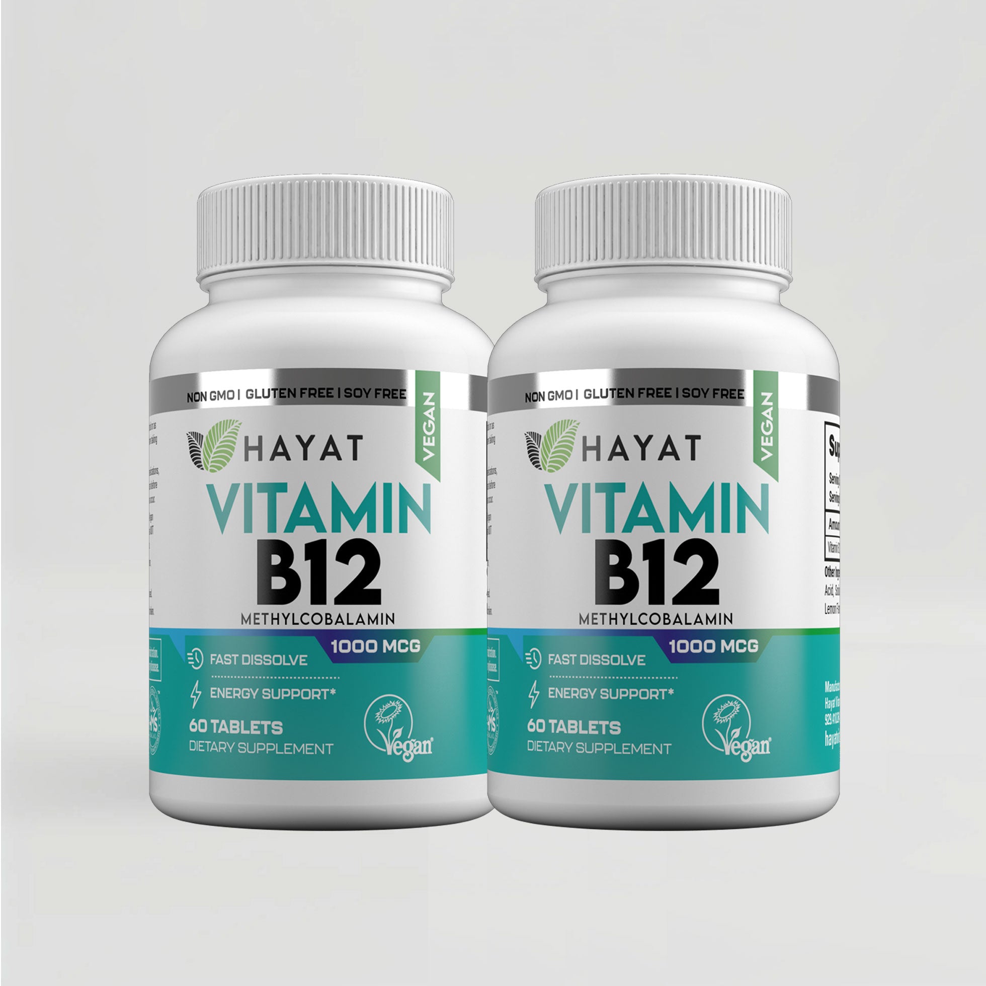 Hayat Vitamins Halal-Certified Vegan Vitamin B12 1000 MCG, Fast Dissolve (Pack of 2)