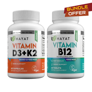 BUNDLE OFFER - Vitamin D3 + K2 (5000IU + 100MCG) + Vitamin B12 1000MG, Certified Halal