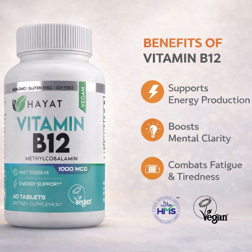 Hayat Vitamins Halal-Certified Vegan Vitamin B12 1000 MCG, Fast Dissolve