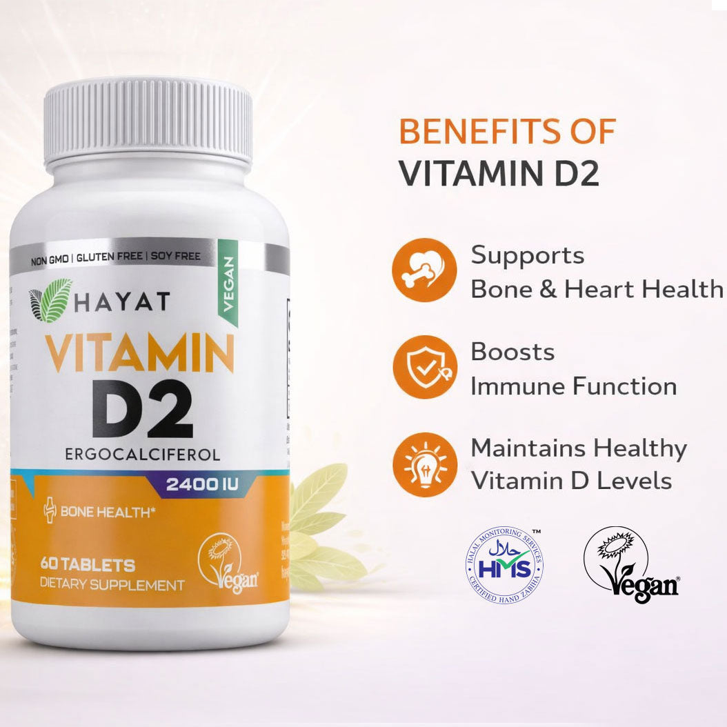 Hayat Vitamins Halal-Certified Vegan Vitamin D2 2400 IU
