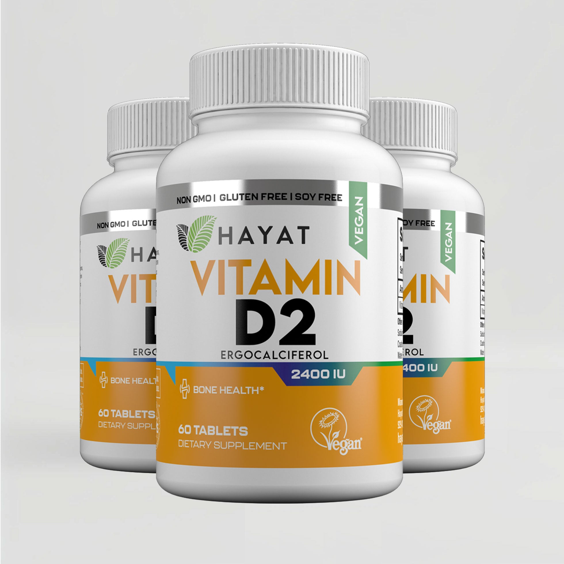 Hayat Vitamins Halal-Certified Vegan Vitamin D2 2400 IU (Pack of 3)