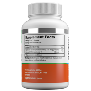 Hayat Vitamins Vegan Natural Vitamin D3 + K2 (5000IU + 100MCG), Certified Halal, 60 Capsules