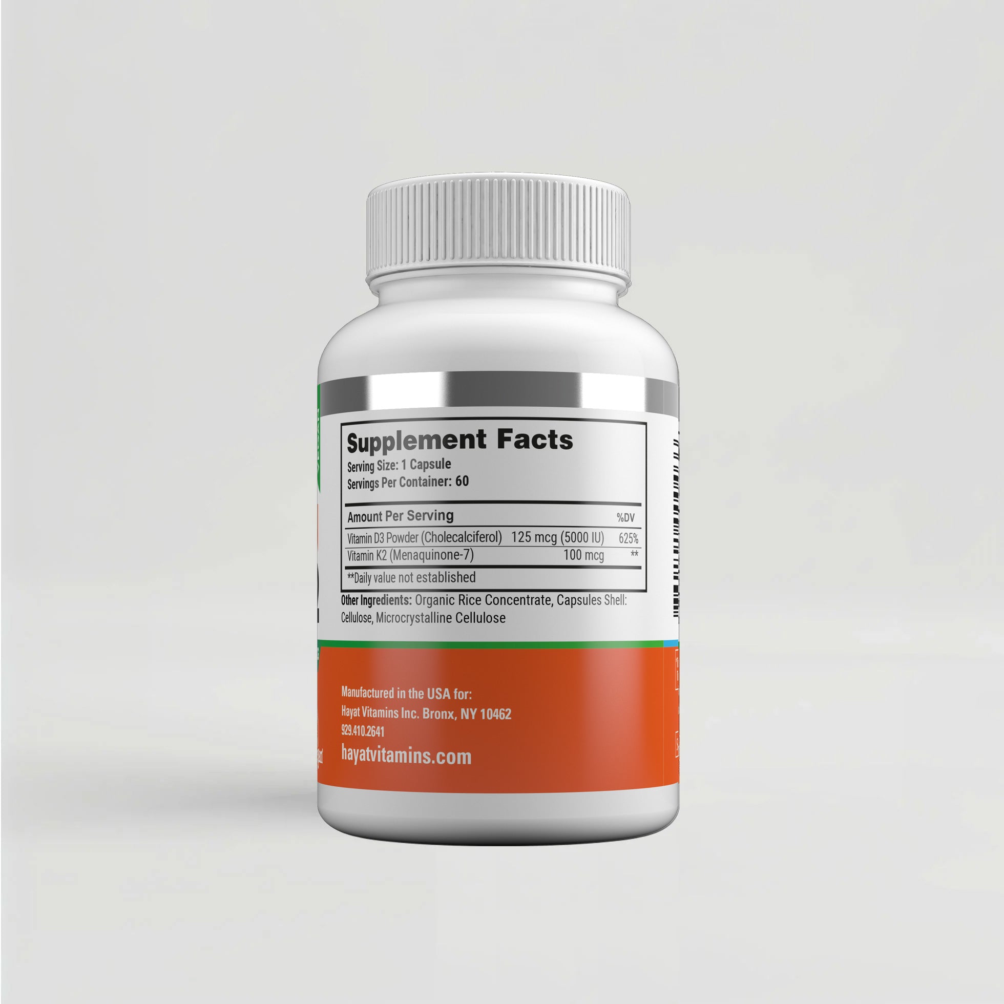 Hayat Vitamins Halal-Certified Vegan Vitamin D3 + K2 (5000IU + 100MCG)