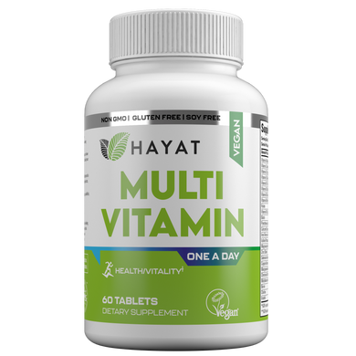 Hayat Vitamins Vegan Natural Multivitamin & Mineral Supplement, Certified Halal, 60 Tablets