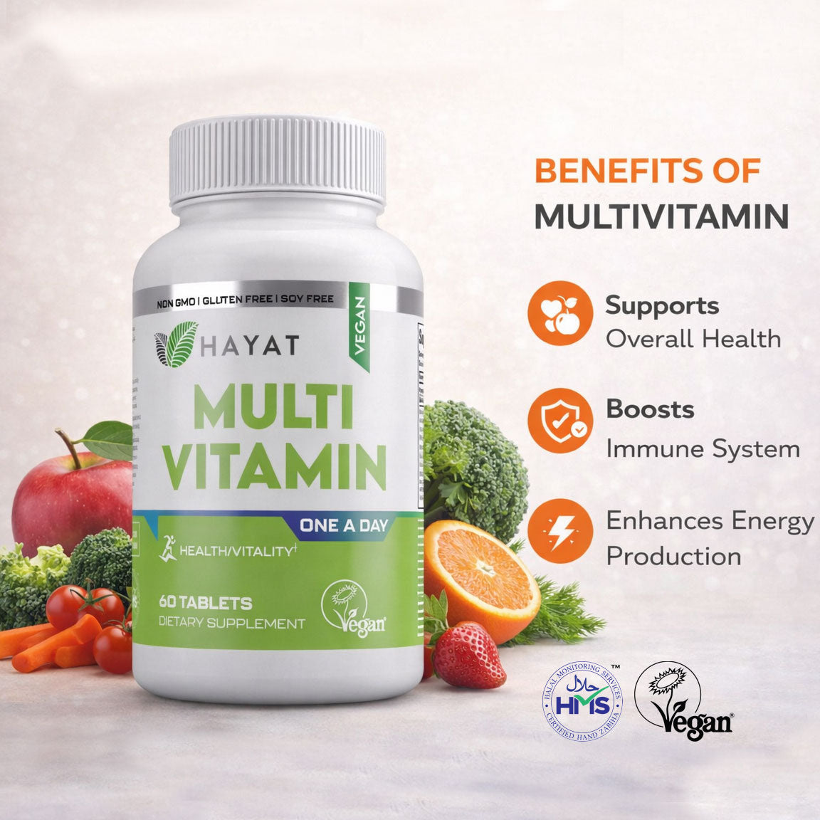 Hayat Vitamins Halal-Certified Vegan Multivitamin & Mineral Supplement