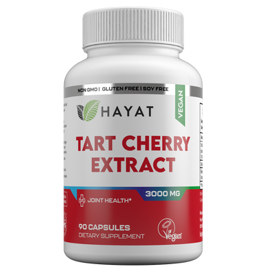 Hayat Vitamins Vegan Natural Tart Cherry Extract 3000 MG, Certified Halal, 90 Capsules