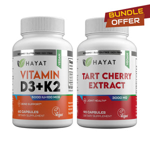 BUNDLE OFFER - Vitamin D3 + K2 (5000IU + 100MCG) + Tart Cherry Extract (3000MG), Certified Halal