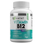 Hayat Vitamins Vegan Natural Vitamin B12 1000 MCG, Fast Dissolve, Certified Halal, 60 Tablets